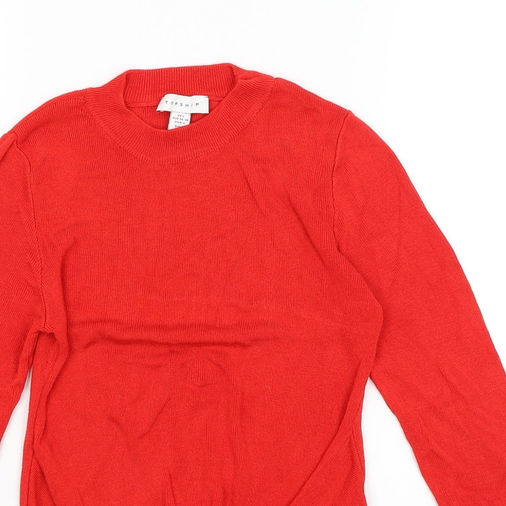 Womens UK Size S Topshop Red Basic T-Shirt