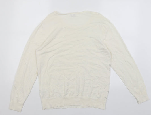 Womens UK Size M Text White Basic T-Shirt