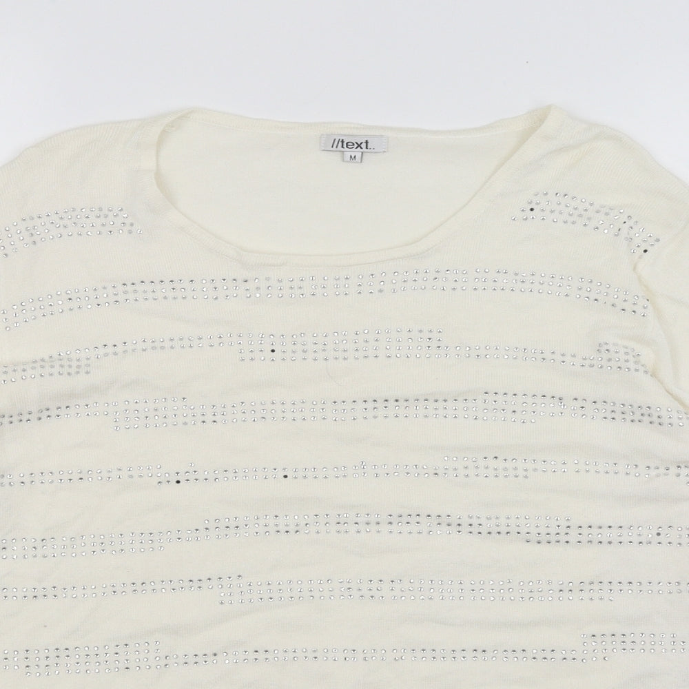 Womens UK Size M Text White Basic T-Shirt