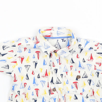 TU Boys White Geometric  Basic Button-Up Size 6-9 Months