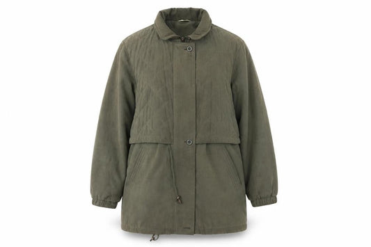 Front view of CANDA women’s green overcoat blazer, size UK 16