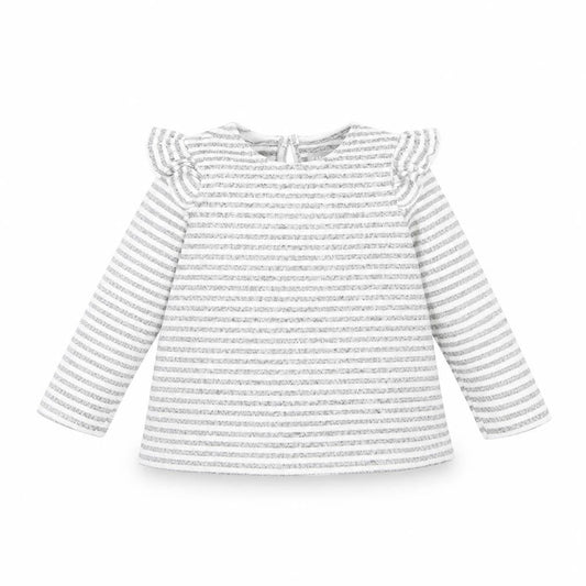 Front view of Primark Baby Grey Striped Basic Blouse, size 18-24, Months