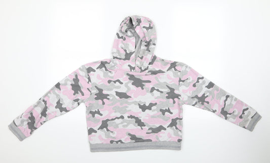 PEP & CO Girls Multicoloured Geometric  Pullover Hoodie Size 12-13 Years  - Pink, Grey and Glitter ribb
