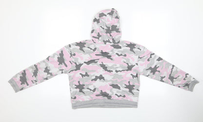 PEP & CO Girls Multicoloured Geometric  Pullover Hoodie Size 12-13 Years  - Pink, Grey and Glitter ribb