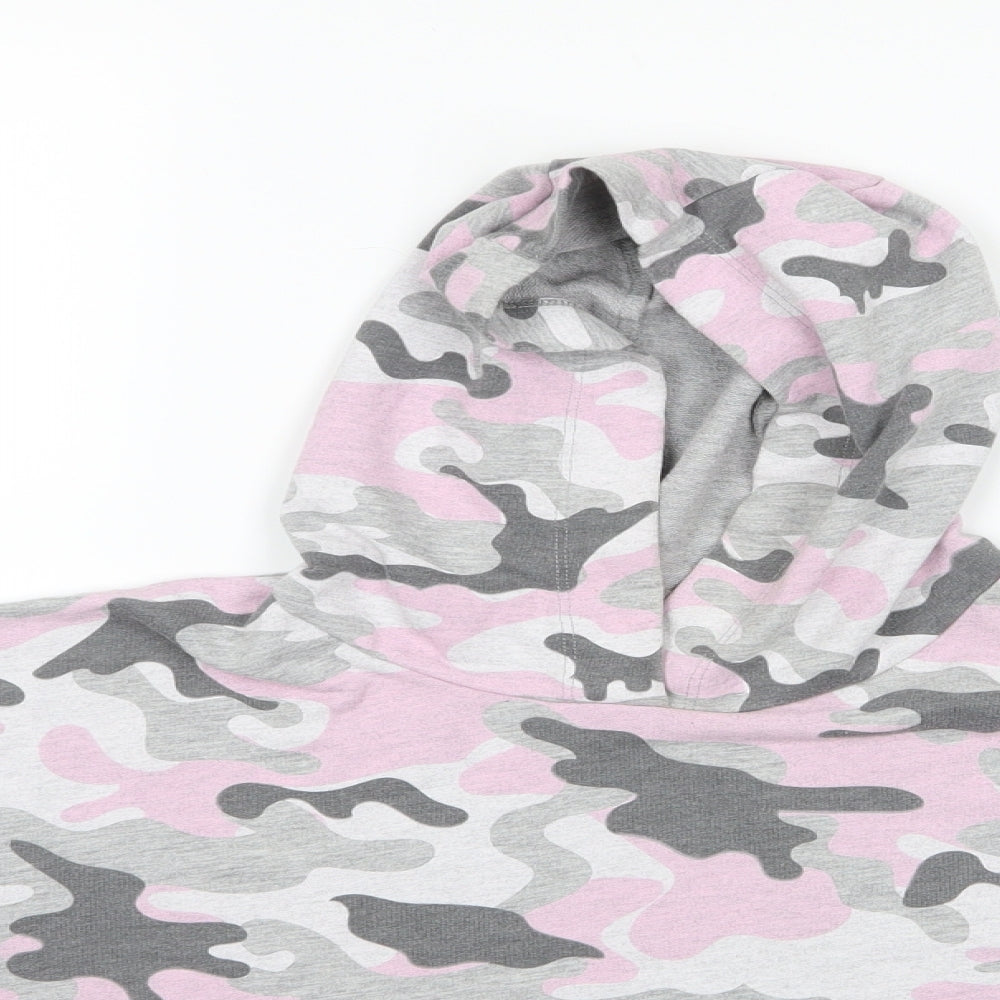 PEP & CO Girls Multicoloured Geometric  Pullover Hoodie Size 12-13 Years  - Pink, Grey and Glitter ribb