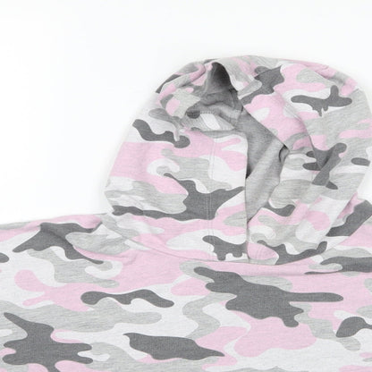 PEP & CO Girls Multicoloured Geometric  Pullover Hoodie Size 12-13 Years  - Pink, Grey and Glitter ribb