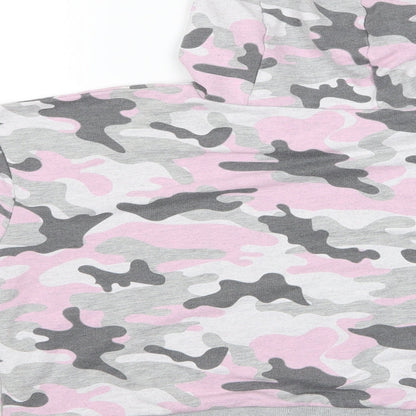PEP & CO Girls Multicoloured Geometric  Pullover Hoodie Size 12-13 Years  - Pink, Grey and Glitter ribb