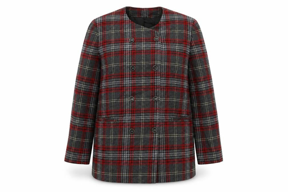 Front view of The Edinburgh Collection women’s red check jacket, size UK 16