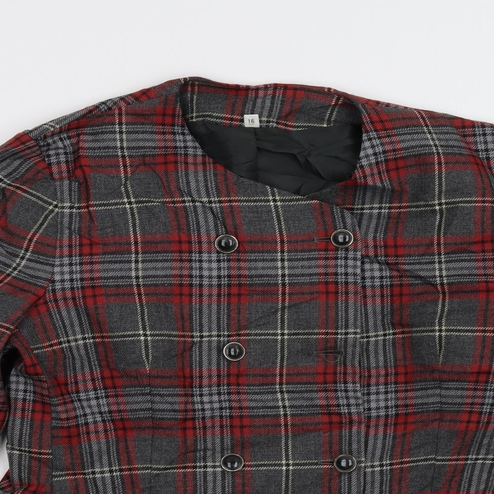 Close-up detail of The Edinburgh Collection women’s red check jacket, size UK 16
