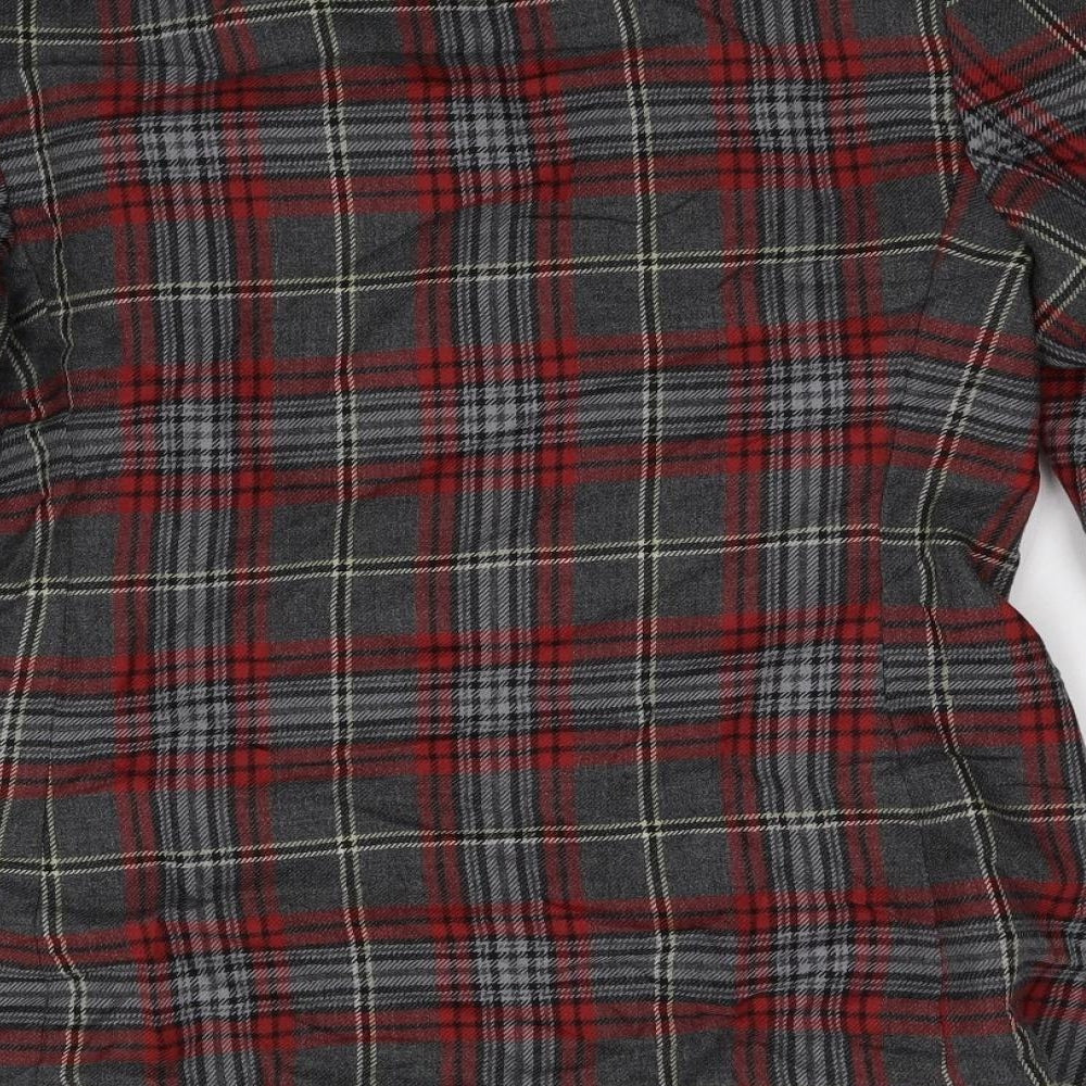 Brand and care label for The Edinburgh Collection women’s red check jacket, size UK 16
