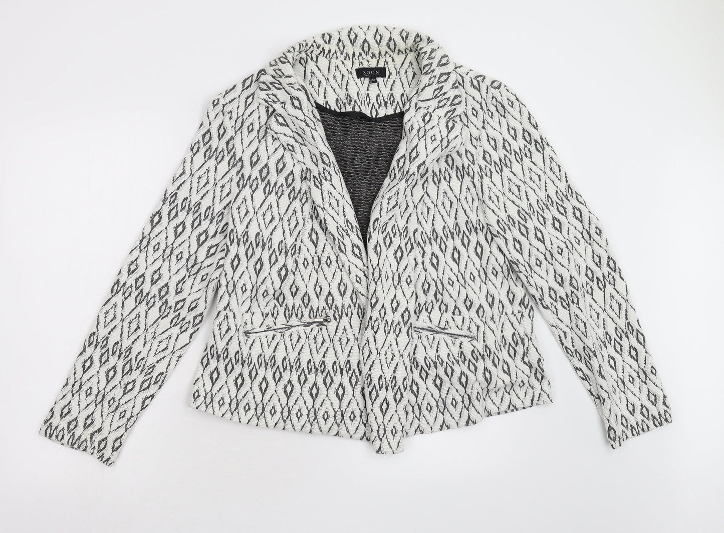 Soon Womens White Geometric  Jacket Blazer Size 20