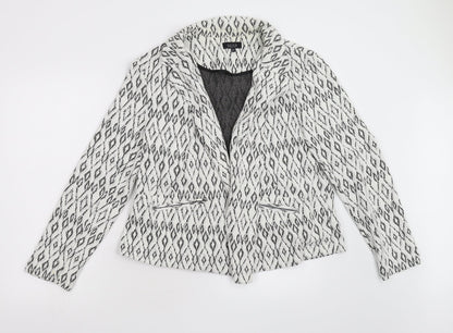 Soon Womens White Geometric  Jacket Blazer Size 20