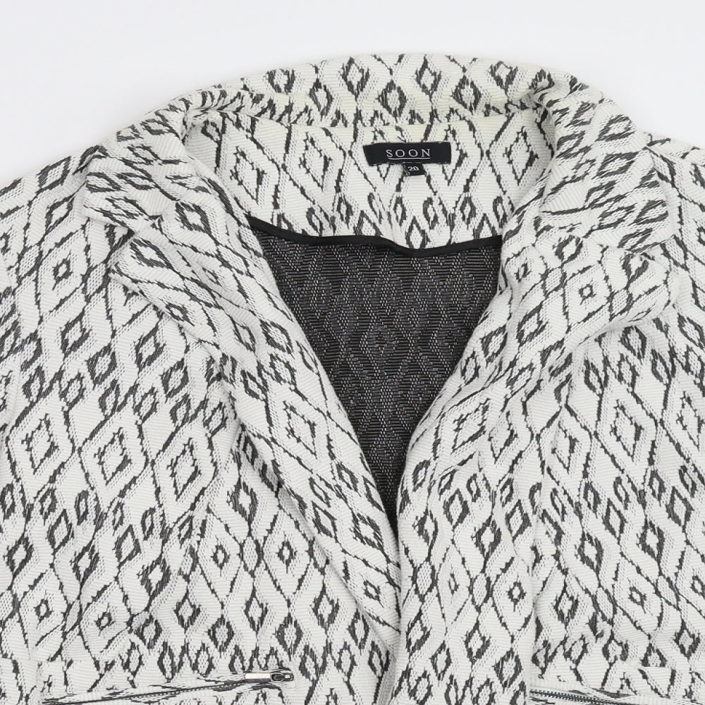 Soon Womens White Geometric  Jacket Blazer Size 20