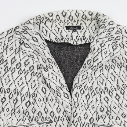 Soon Womens White Geometric  Jacket Blazer Size 20