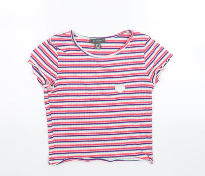 Primark Womens Pink Striped  Basic T-Shirt Size 8