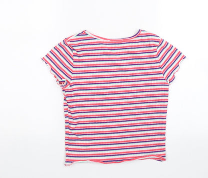 Primark Womens Pink Striped  Basic T-Shirt Size 8