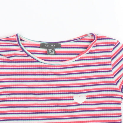 Primark Womens Pink Striped  Basic T-Shirt Size 8