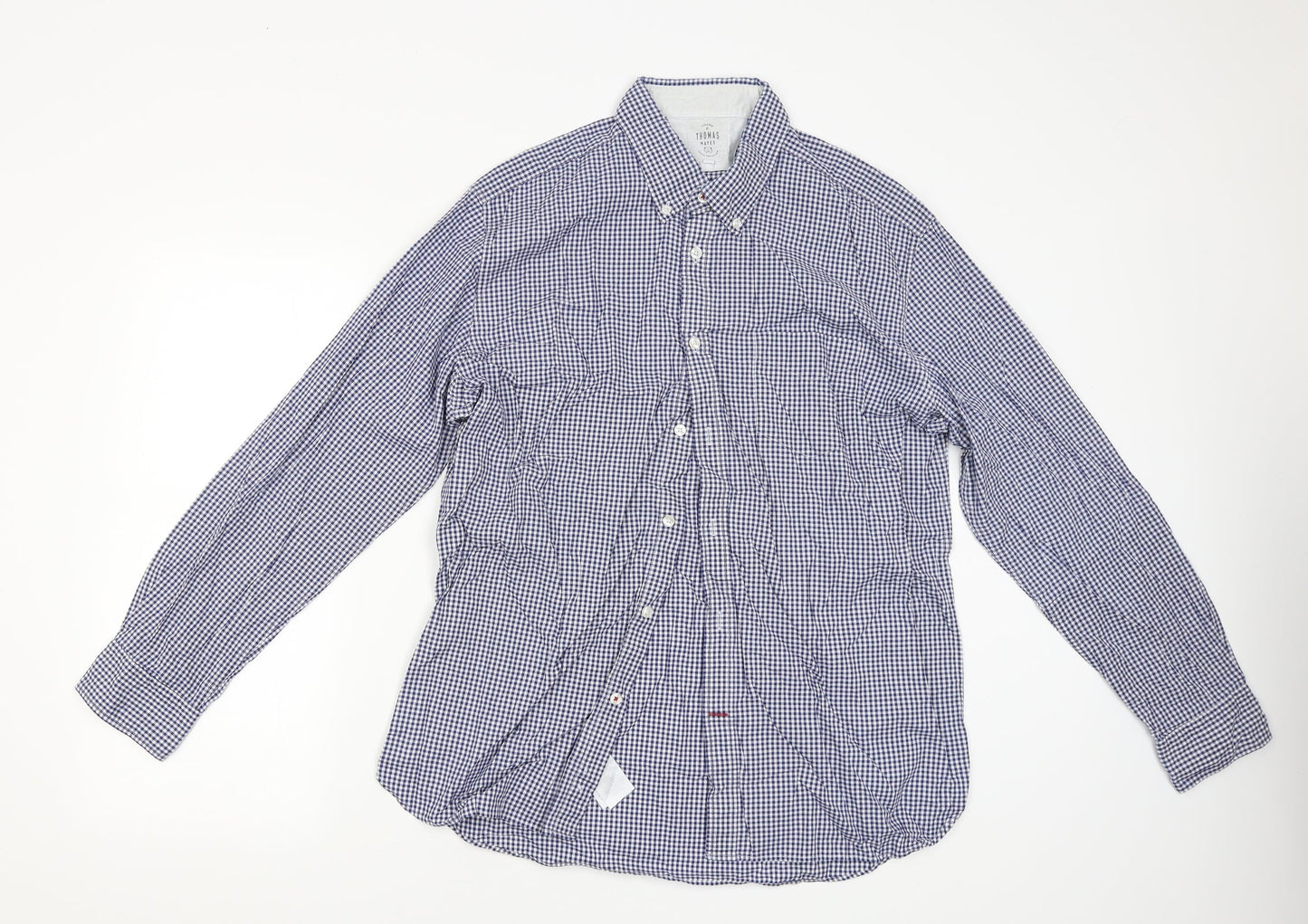 Thomas Hayes Mens Blue Check   Button-Up Size L