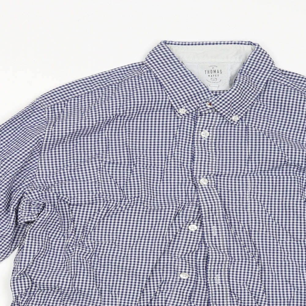 Thomas Hayes Mens Blue Check   Button-Up Size L