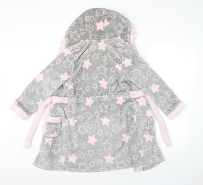 Preworn Girls Grey Geometric   Robe Size 10 Years