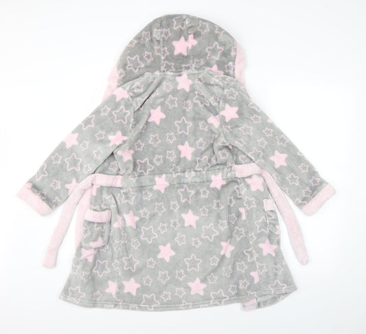 Preworn Girls Grey Geometric   Robe Size 10 Years