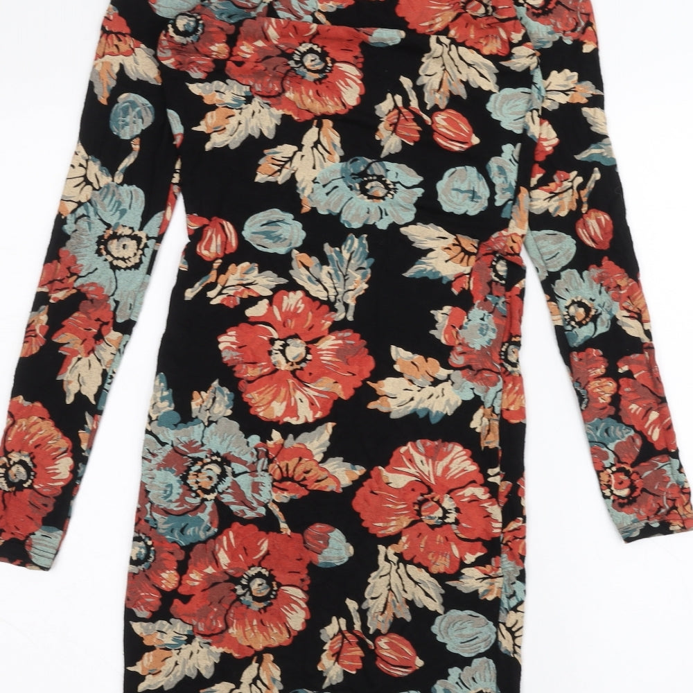 Topshop Womens Black Floral  T-Shirt Dress  Size 6