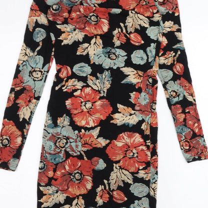 Topshop Womens Black Floral  T-Shirt Dress  Size 6