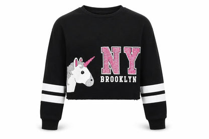 Preworn Girls Black   Pullover Sweatshirt Size 10-11 Years  - cropped, unicorns