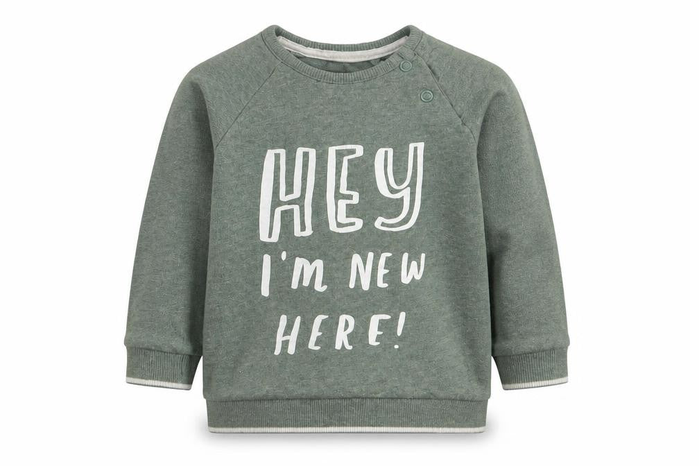 Front view of George boys’ green pullover t-shirt, size 12-18, months - hey i am new here