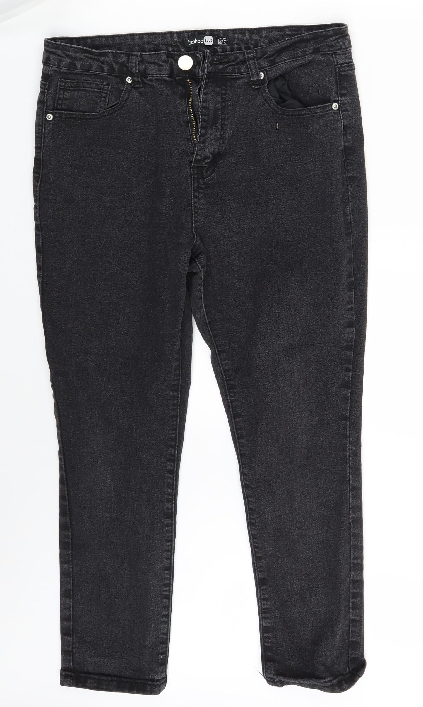 Boohoo Womens Black  Denim Skinny Jeans Size 14 L24 in
