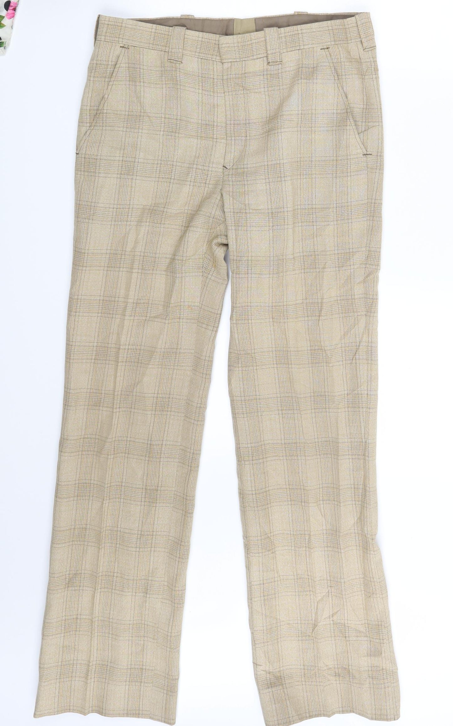 C&A Womens Beige Check  Dress Pants Trousers Size 30 in L30 in