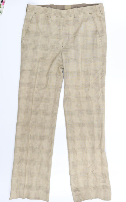 C&A Womens Beige Check  Dress Pants Trousers Size 30 in L30 in