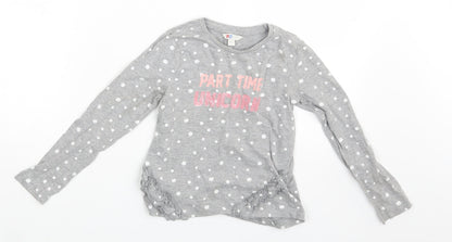 Ka Girls Grey Polka Dot  Basic T-Shirt Size 6-7 Years  - Part Time Unicorn