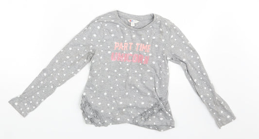 Ka Girls Grey Polka Dot  Basic T-Shirt Size 6-7 Years  - Part Time Unicorn