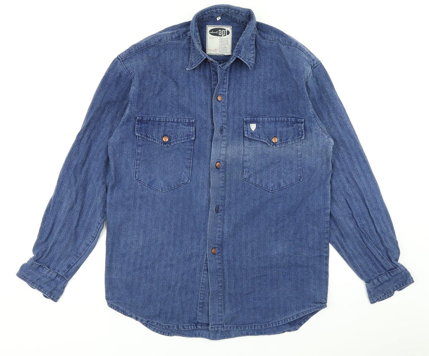 Apt Mens Blue  Denim  Button-Up Size L