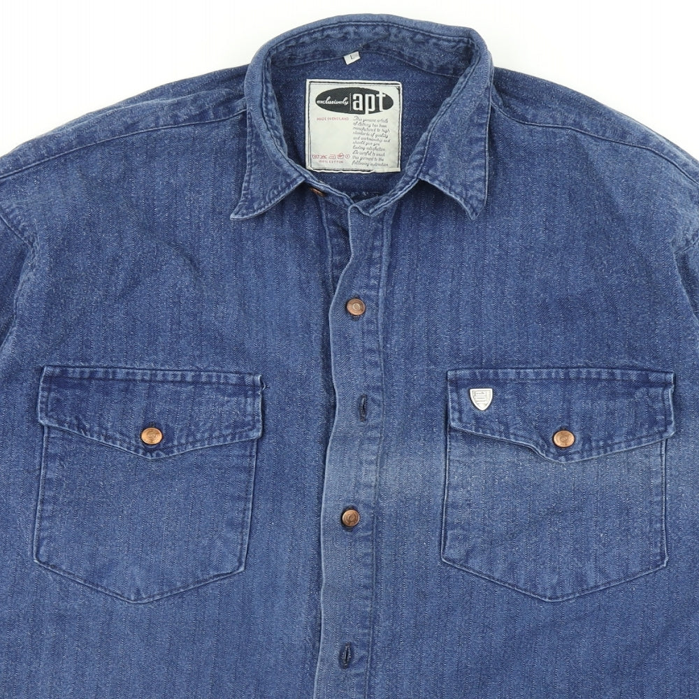 Apt Mens Blue  Denim  Button-Up Size L