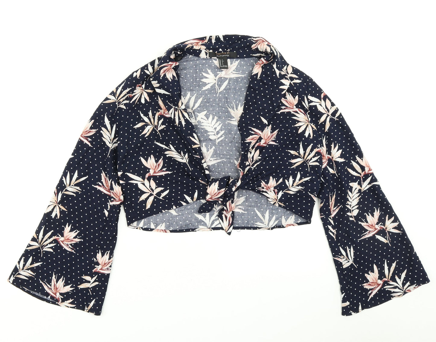 FOREVER 21 Womens Blue Polka Dot  Cropped Blouse Size S