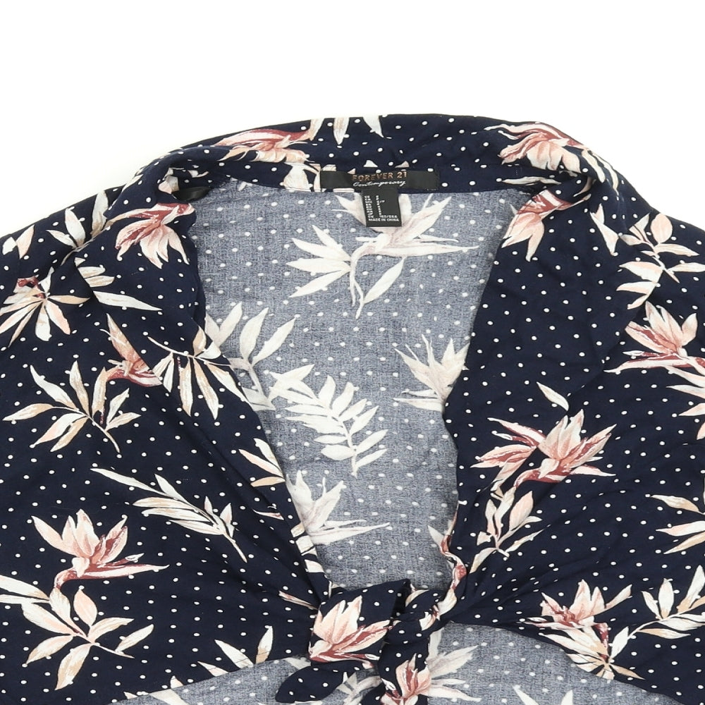 FOREVER 21 Womens Blue Polka Dot  Cropped Blouse Size S