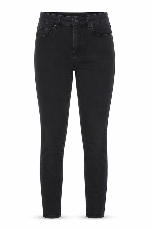 Front view of Miss Selfridge women’s black denim skinny jeans, size UK 6, 28-inch leg