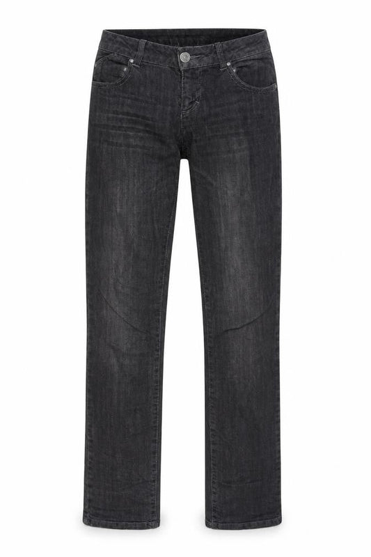 Front view of Camaieu women’s grey denim straight jeans, size UK 32, in, 32-inch leg