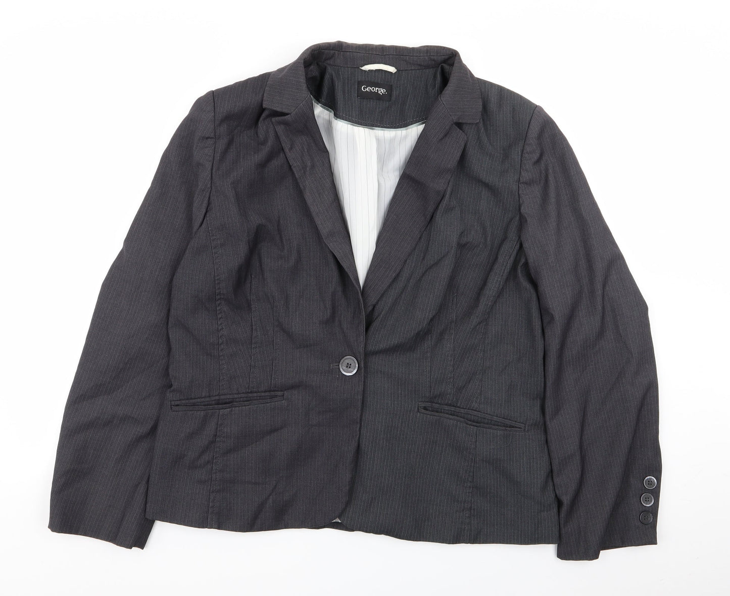 Asda George Womens Grey Striped  Jacket Blazer Size 20