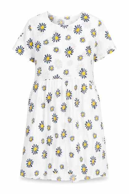 Front view of alexara women’s white floral a-line, size M