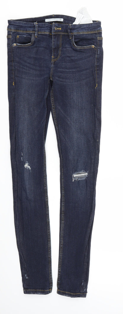 Zara Womens Blue Houndstooth  Skinny Jeans Size 28 L30 in