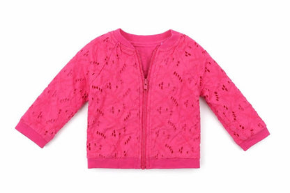 Front view of Tu girls’ pink colourblock full zip jumper, size 3-6, months