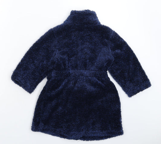 Peacocks Boys Blue Solid Fleece  Robe Size 3-4 Years