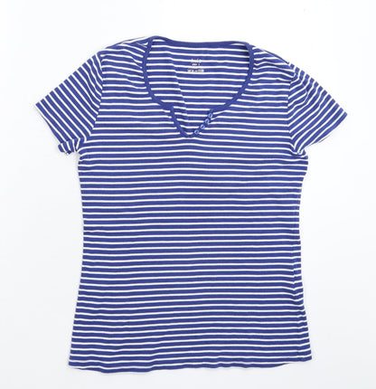 Iwie Womens Blue Striped  Basic T-Shirt Size L