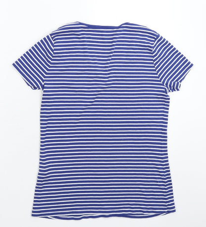 Iwie Womens Blue Striped  Basic T-Shirt Size L