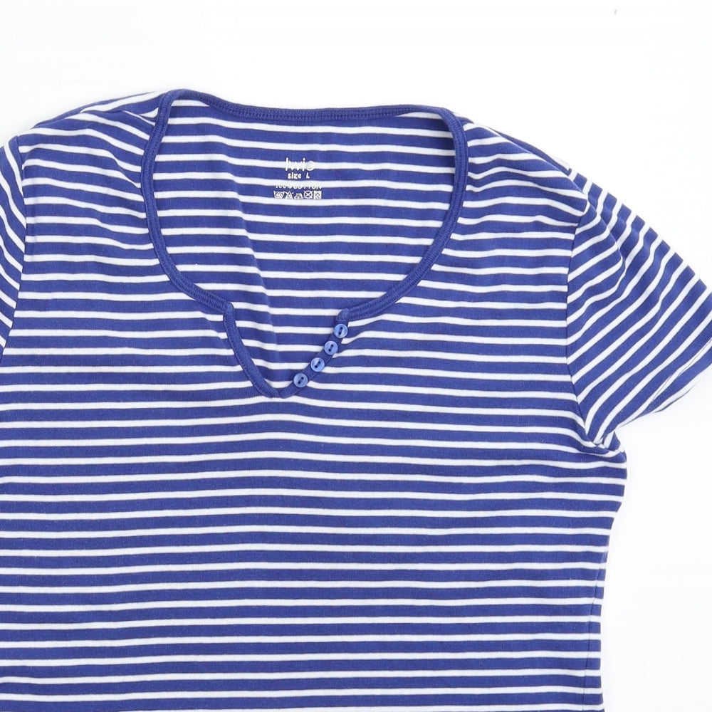 Iwie Womens Blue Striped  Basic T-Shirt Size L