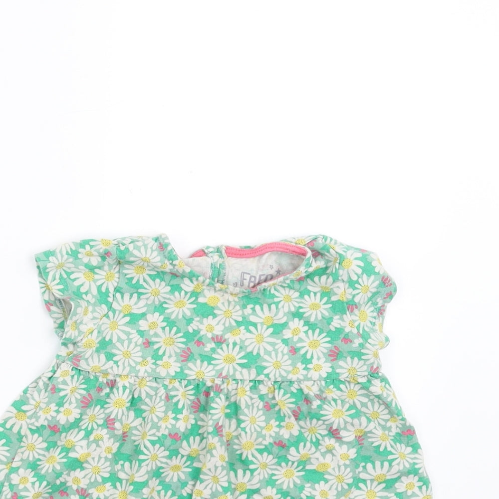 F&F Girls Green Floral  T-Shirt Dress  Size 12-18 Months