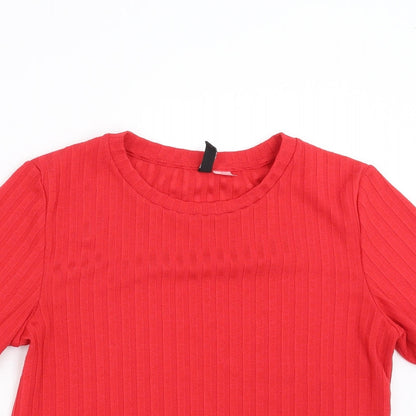 Divided by H&M Womens Red Striped  Basic T-Shirt Size L